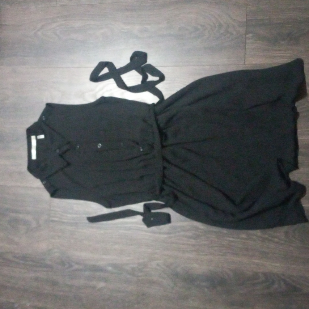 Black sleeveless button down dress